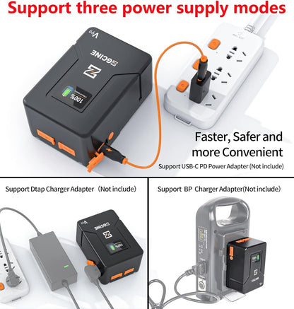 V-Mount Accu – Camera Accu – Batterij – Powerbank – V-Lock Batterij – 99Wh Capaciteit – PD USB-C Snelladen