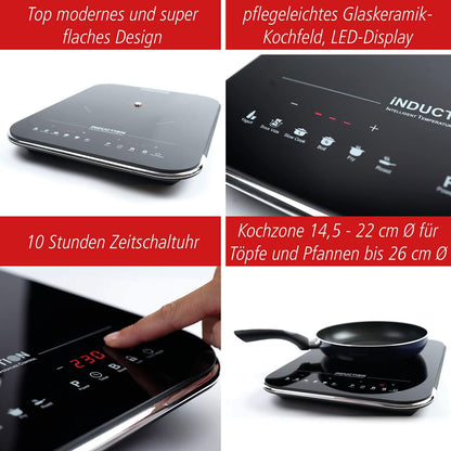 Inductiekookplaat – Enkele Kookplaat – Kookplaat – Inductiekookplaat Compact – Keramische Kookplaat – Super Plat Design – Temperatuurnauwkeurige Sensor
