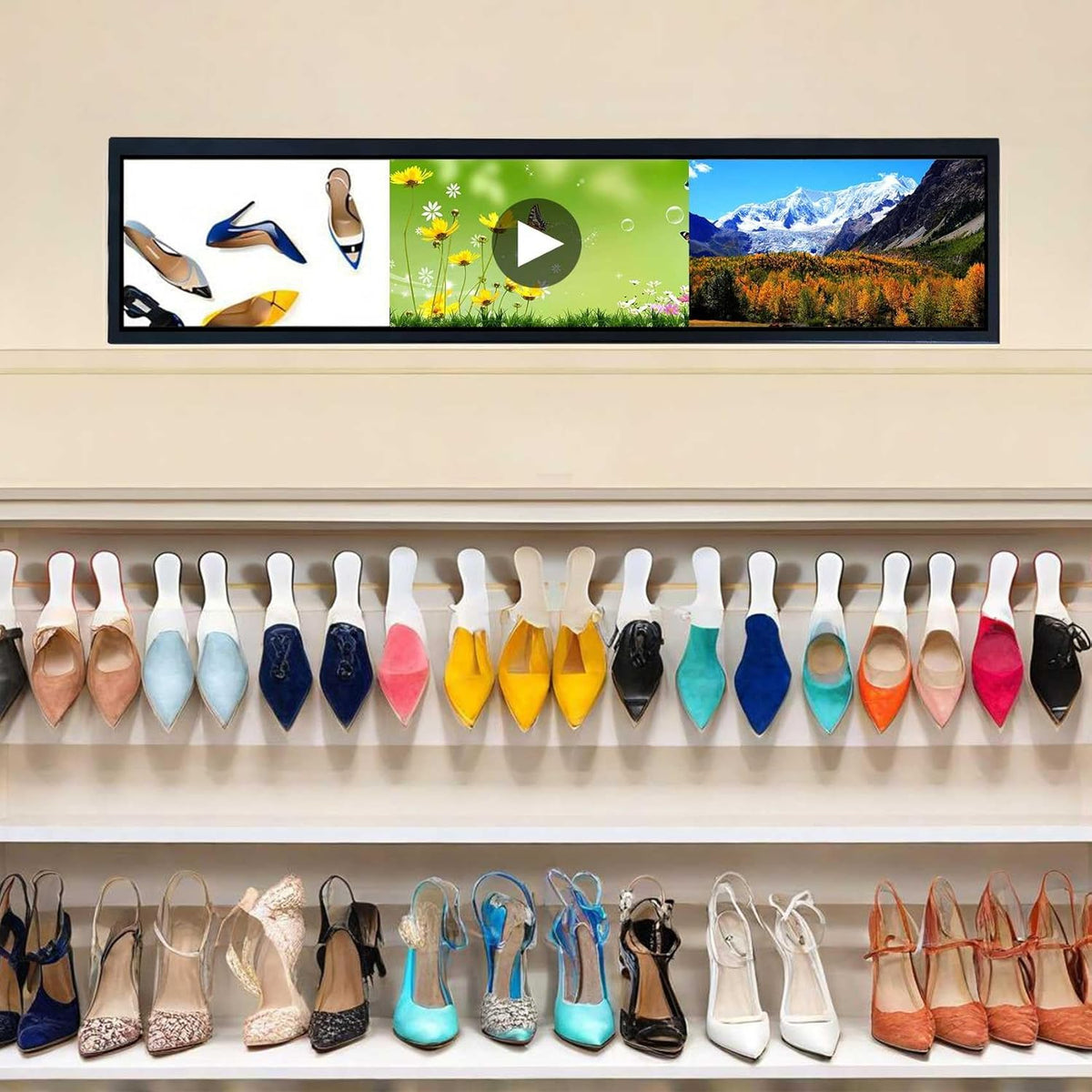 VSDISPLAY Draagbare Reclame Uitgerekte Bar LCD Monitor, 21.3 duim 1920x360 500 neten IPS Scherm met USB 2.0 Videopoort, Auto-play, Gespleten Vertoning
