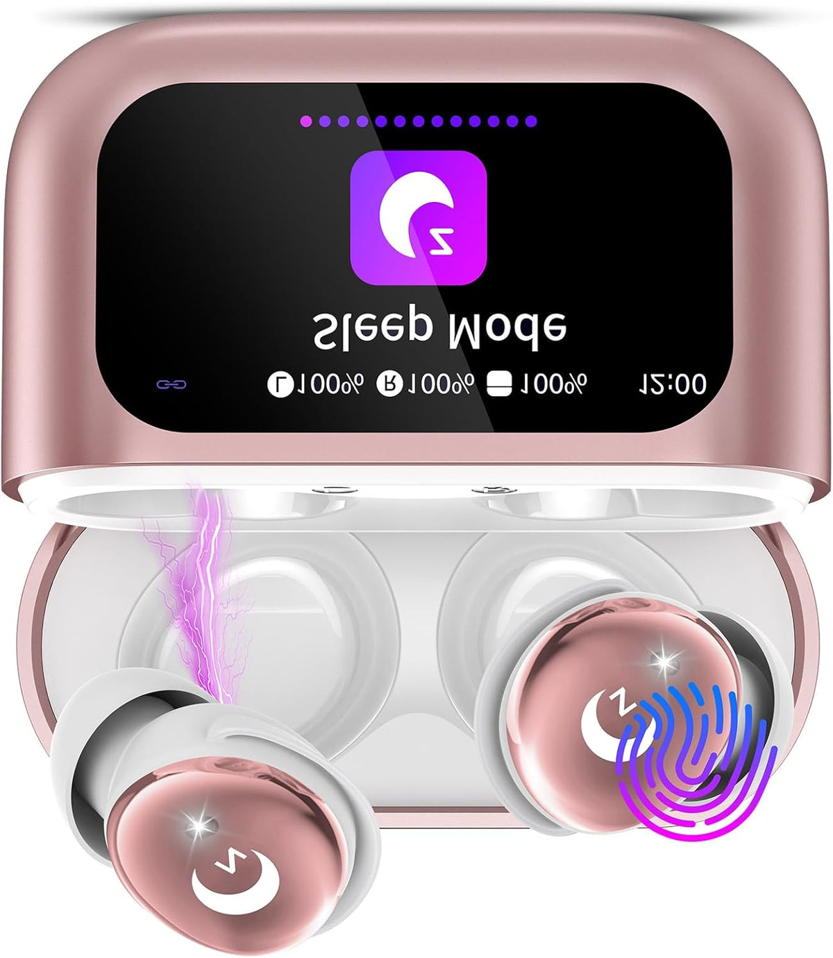 Bluetooth hoofdtelefoon – Slaaphoofdtelefoon – Draadloze oordopjes – In-Ear hoofdtelefoon – Sleepbuds – Roze – Touchscreen Laadcase – Tot 48 Uur Speeltijd