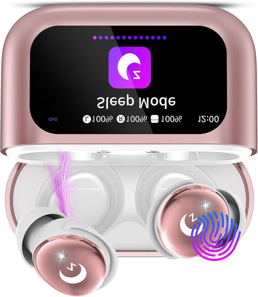 Bluetooth hoofdtelefoon – Slaaphoofdtelefoon – Draadloze oordopjes – In-Ear hoofdtelefoon – Sleepbuds – Roze – Touchscreen Laadcase – Tot 48 Uur Speeltijd