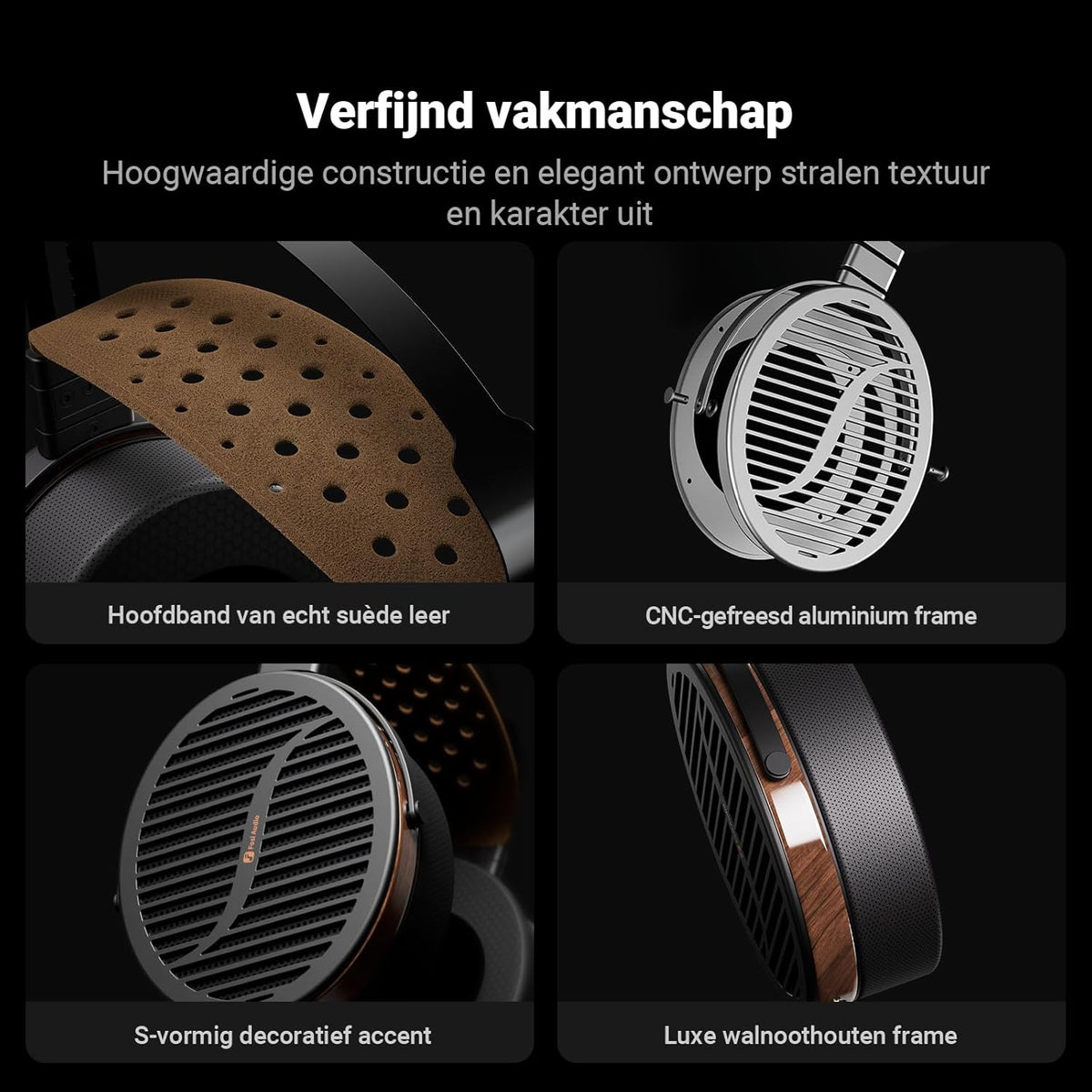 Fosi Audio i5 Open-back Planar Magnetische Hoofdtelefoon met 97 mm Ultragroot Diafragma, CNC-metaal en Walnotenhout, Audiophile Bedrade Studiohoofdtelefoon voor Apparaten met Meerdere Bronnen