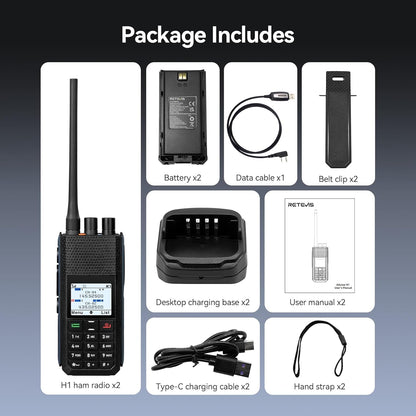 Retevis Ailunce H1 DMR Walkie Talkies, Talk Alias Radiocommunicatie, Naadloze Interacties, APRS/GPS, 50w Contact, 2900mAh Batterij, Dual Band Ham Radio voor Noodhulp (2 Stuks)
