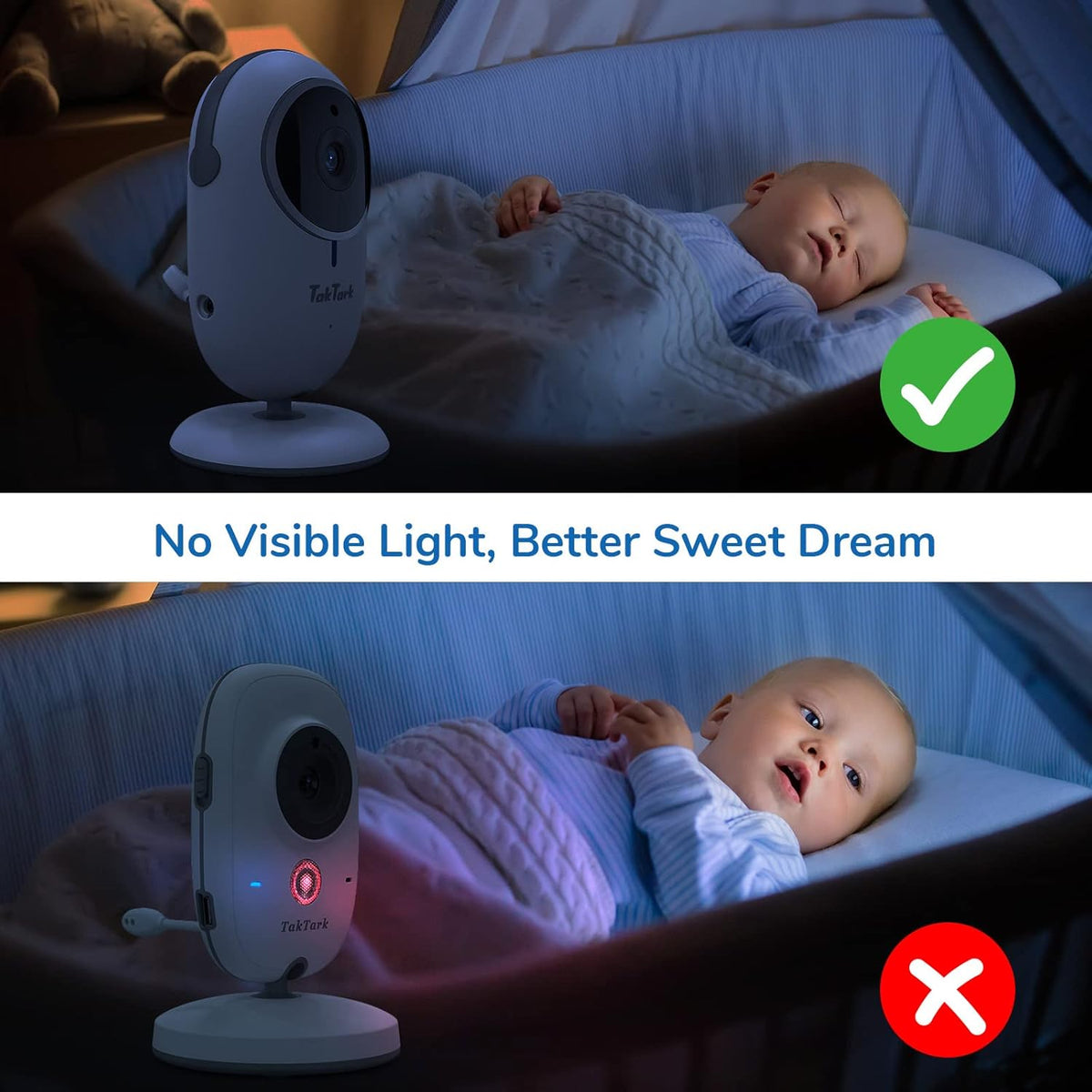 TakTark Babybewakingscamera, 11,9 cm (4,3 inch), draadloos, nachtzicht, VOX, bidirectionele communicatie, temperatuursensor, geen lichtstoringen, alleen beweging