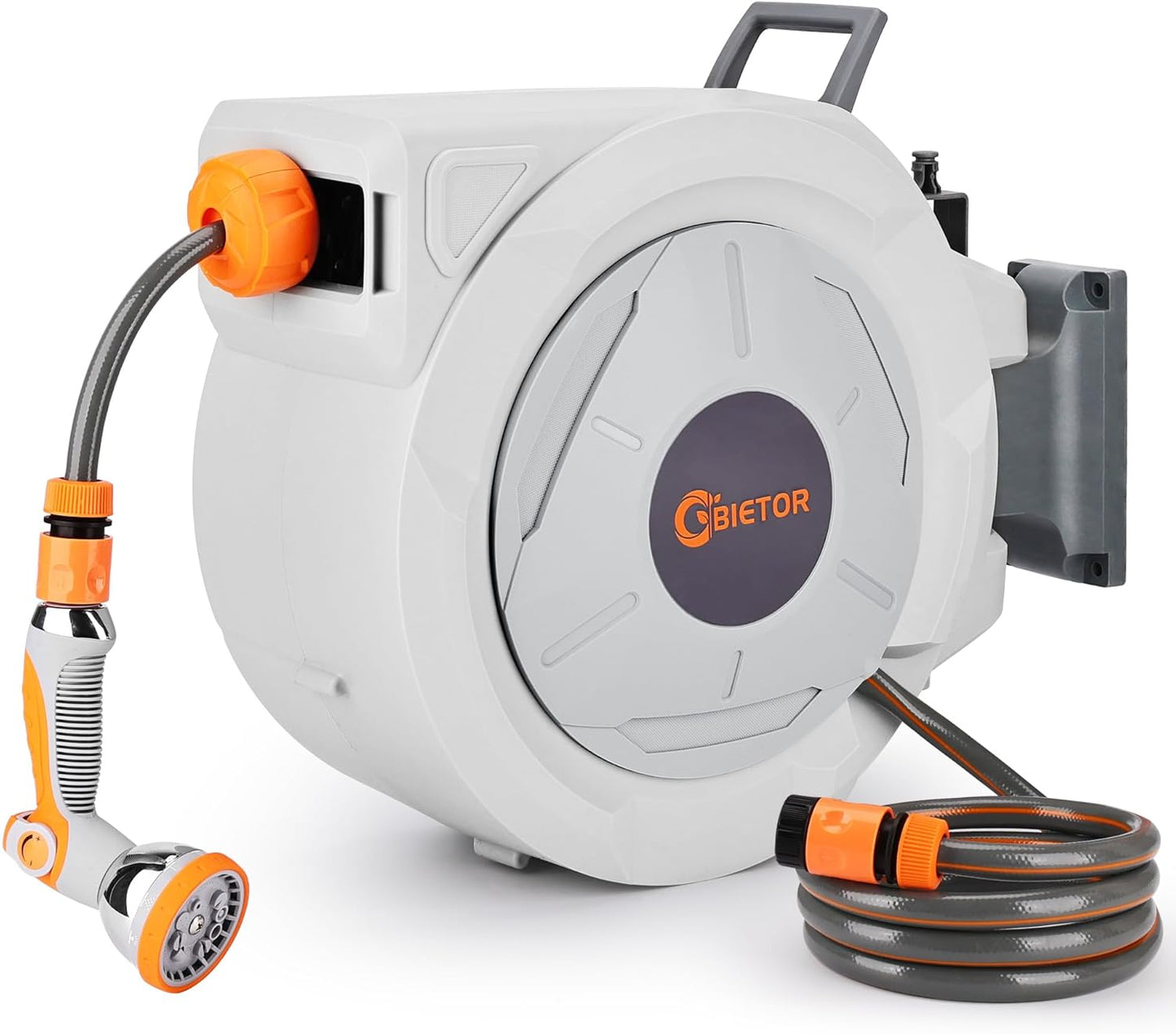Intrekbare tuinslanghaspel 20 m + 2 m, wandgemonteerde slanghaspel,Heavy Duty slanghaspel met 10 patroonslangsproeier, automatisch vergrendelen en automatisch terugspoelen, vergrendeling op elke