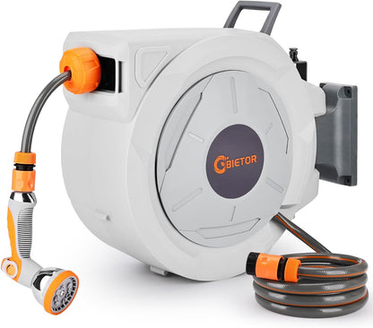 Intrekbare tuinslanghaspel 20 m + 2 m, wandgemonteerde slanghaspel,Heavy Duty slanghaspel met 10 patroonslangsproeier, automatisch vergrendelen en automatisch terugspoelen, vergrendeling op elke