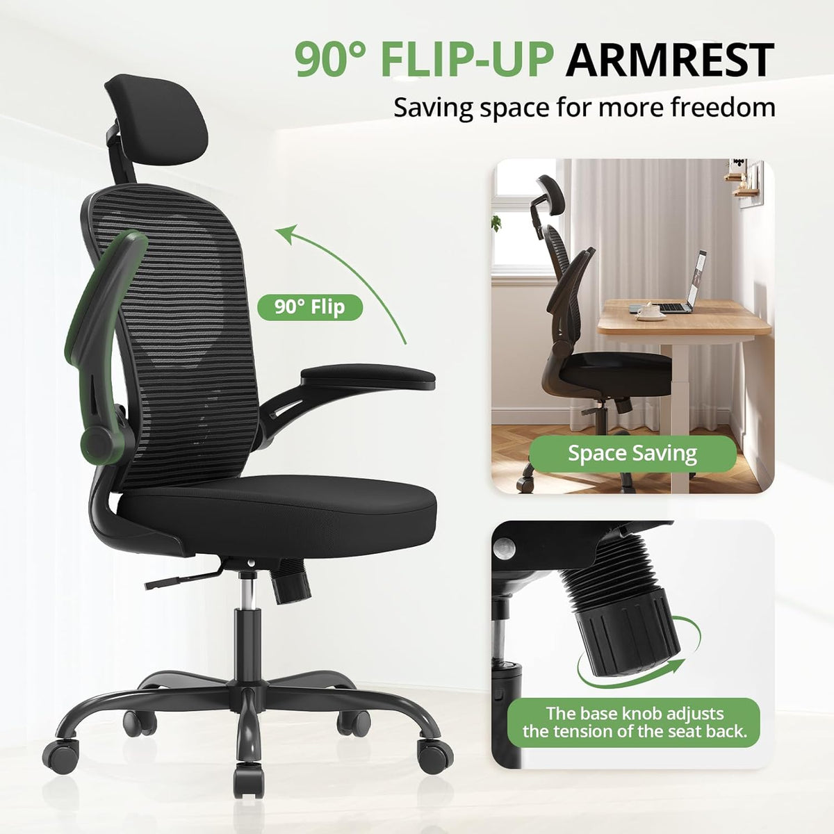 Synorla Bureaustoel, ergonomische bureaustoel met 350 lb-capaciteit, computerstoelen met hoge rugleuning voor lange uren, comfortabel, 360° rollende draaibare bureaustoelen voor thuis met verstelbare