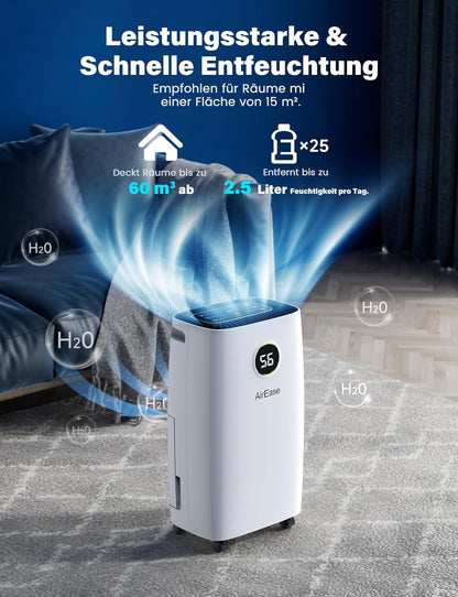 Elektrische luchtontvochtiger – Ontvochtiger – Vochtvreter – Luchtdroger – Kelderontvochtiger – 12 l/dag – LED-display met 24-uurs timer