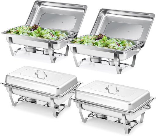 VONLUCE Chafing Dish Voedselverwarming, 9 l, 4 stuks roestvrijstalen warmtetank voor warmtetrank, roestvrijstalen buffetset, voor catering, buffet en feesten (zilver)