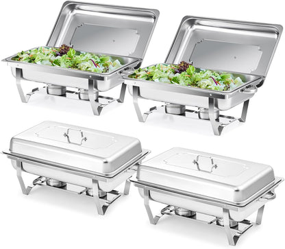 Wilprep Chafing Dish, 9L, 4 stuks roestvrijstalen warmhouders, warmhouders, roestvrij staal buffetset voor catering, buffet en feest (zilver)