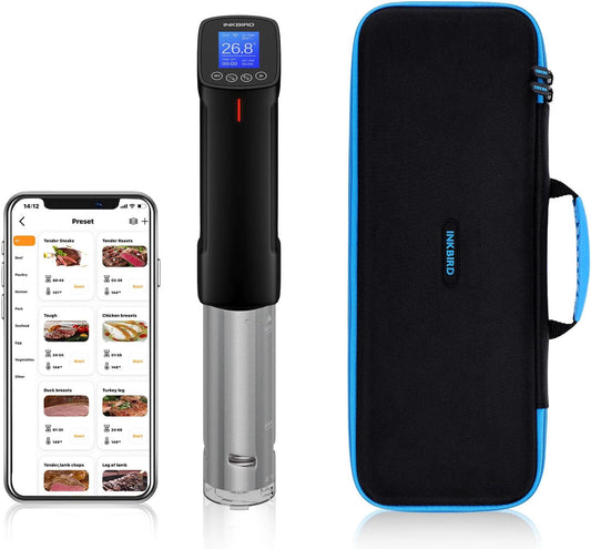 INKBIRD ISV-100W Sous Vide Stick + Beschermhoes | WiFi Roner Professioneel vacuümkoken op lage temperatuur 1000 W, Roner Stijve EVA-tas voor Transport, Antikras, Antistof, Zwart