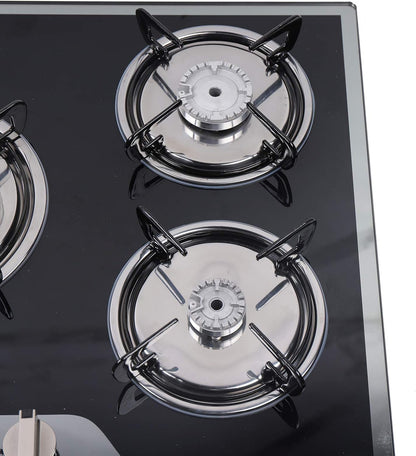 5 Burner Gas Hob Cast Iron Hob Lpg Ng Hob + Stainless Steel Water Bowl Kitchen Appliance Tempered Glass Top Built in for a Variety of Kitchen Cooks Automatic Pulse Ignition - QUORE