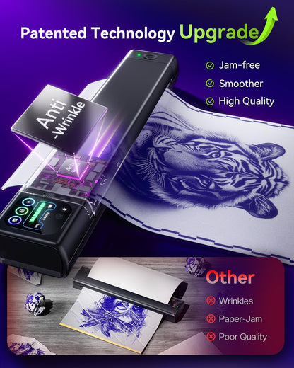 Phomemo M08F Plus Tattoo Stencil Printer Touch Screen Thermal Printer Tattoo Bluetooth Professional Schablone Printer Copier with 10x Premium Transfer Paper - QUORE