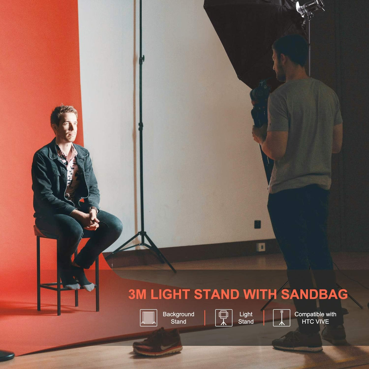 Lichtstatief Set Van 2 – Lampstatief – Lichtstandaard – Studiostatief – Achtergrondstatief – Zwart – Verstelbaar Van 120 Tot 300 Cm – Met Ingebouwde Bufferveer En Zandzakken