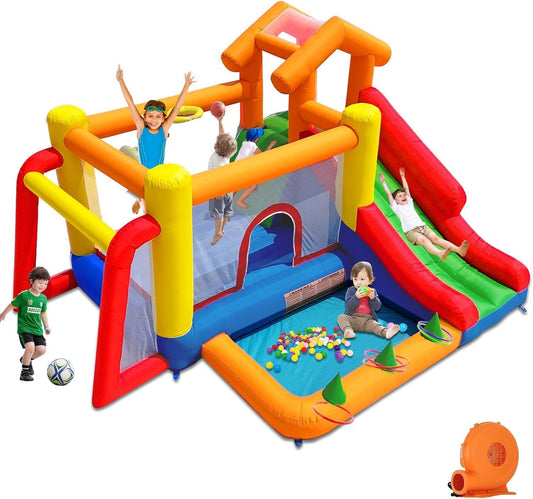 Springkasteel met ventilator, springkasteel voor kinderen, indoor, cadeaus voor kinderverjaardagsfeestjes, 343 x 280 x 203 cm