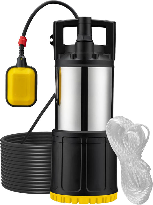Wiltec dompelpomp met vlotterschakelaar 1200 W, hoge capaciteit dieptepomp tot 7 m diepte, waterpomp met 40 m opvoerhoogte, pomp voor schoon water, wegpompen van water, drainagepomp
