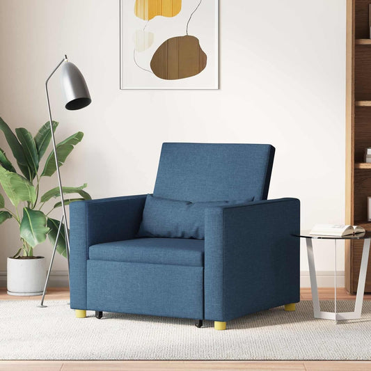 Uitschuifbare slaapbank, eenpersoons blauw, 90 x 165 x 87 cm, stof, Scandinavische stijl, stoel voor woonkamer, slaapkamer, werkkamer, logeerkamer - QUORE