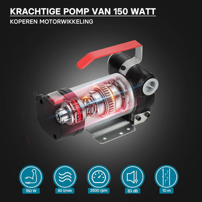 Dieselpomp – Brandstofpomp – Transferpomp – Stookoliepomp – Biodieselpomp – 12 V, 150 W, 40 L/min – Zelfaanzuigend
