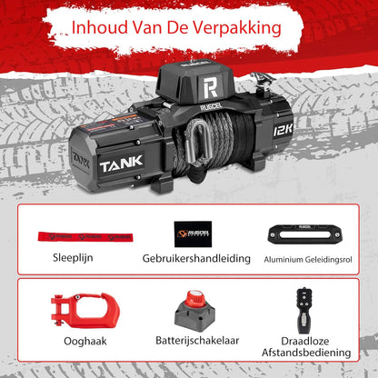 RUGCEL WINCH 12000LB(5443 kg) Waterdichte Elektrische Synthetische Touw Lier 12V met Hawse Fairlead, 2 in 1 Draadloze Afstandsbediening, Dubbele Kleur Touw, voor Truck SUV