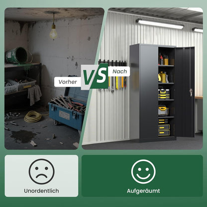 kavey Archiefkast, gereedschapskast, metaal met 2 deuren, opbergkast, kantoorkast van stalen kast met poedercoating