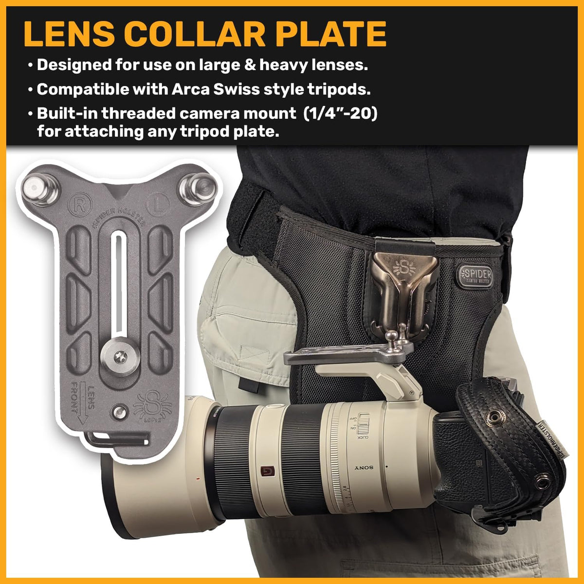 Spider Holster SpiderPro Uniek camerasysteem v2 professionele transportset voor DSLR-camera's en spiegelloze camera's en zware uitrusting. Inclusief riem met geïntegreerde hoes