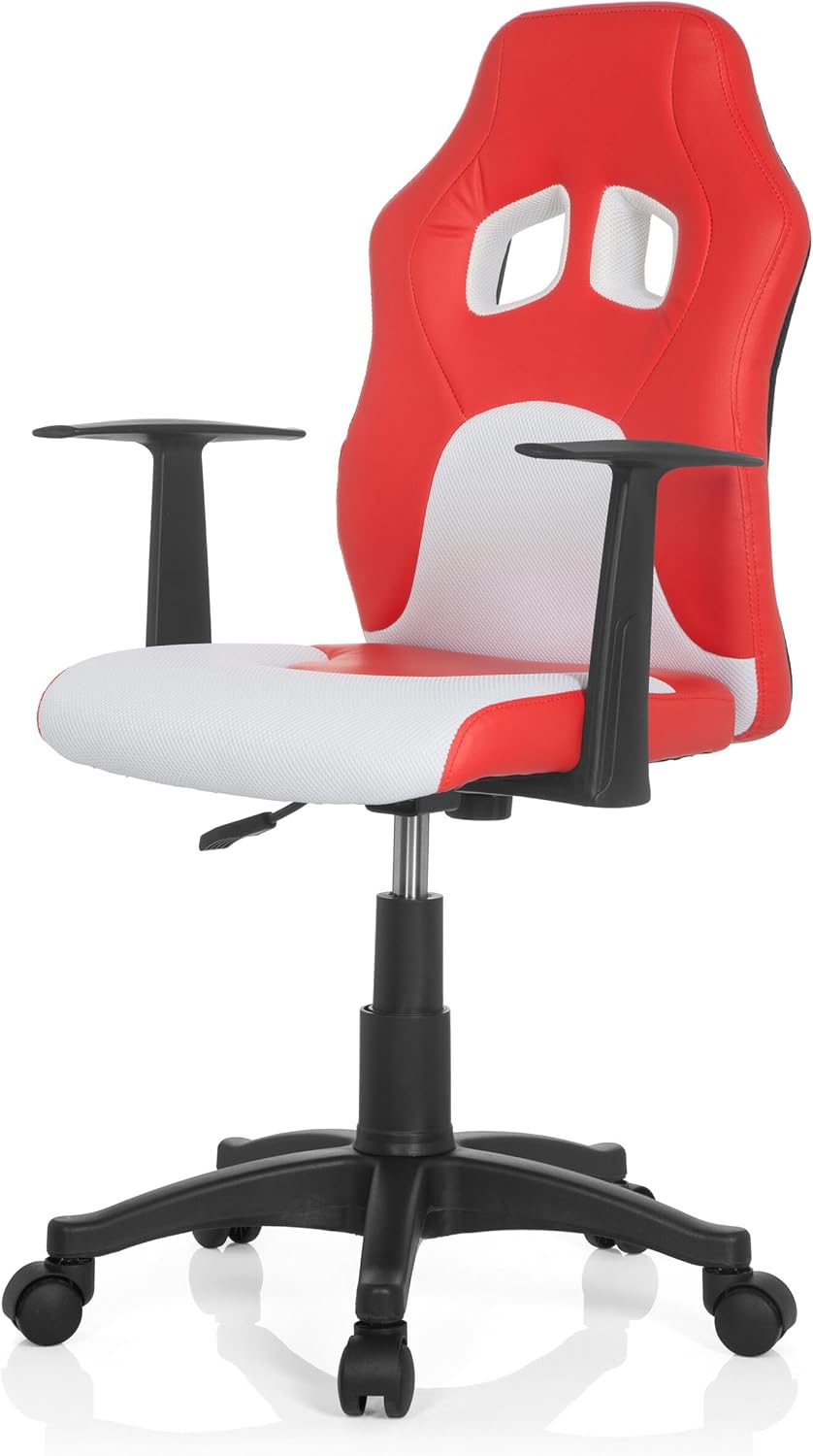 hjh OFFICE 670760 kinder- en jeugddraaistoel Ten Game AL kunstleer rood/wit kinderstoel draaistoel met armleuning, meegroeiend