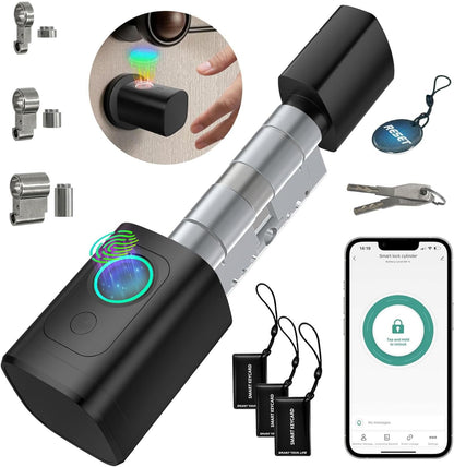 AVATTO Smart deurslot met vingerafdruk en wachtwoord voor 60-90mm deur, sleutelcilindermaat is verstelbaar, met sleutel, IC-kaart, ondersteunt Smart Life app voor afstandsbediening