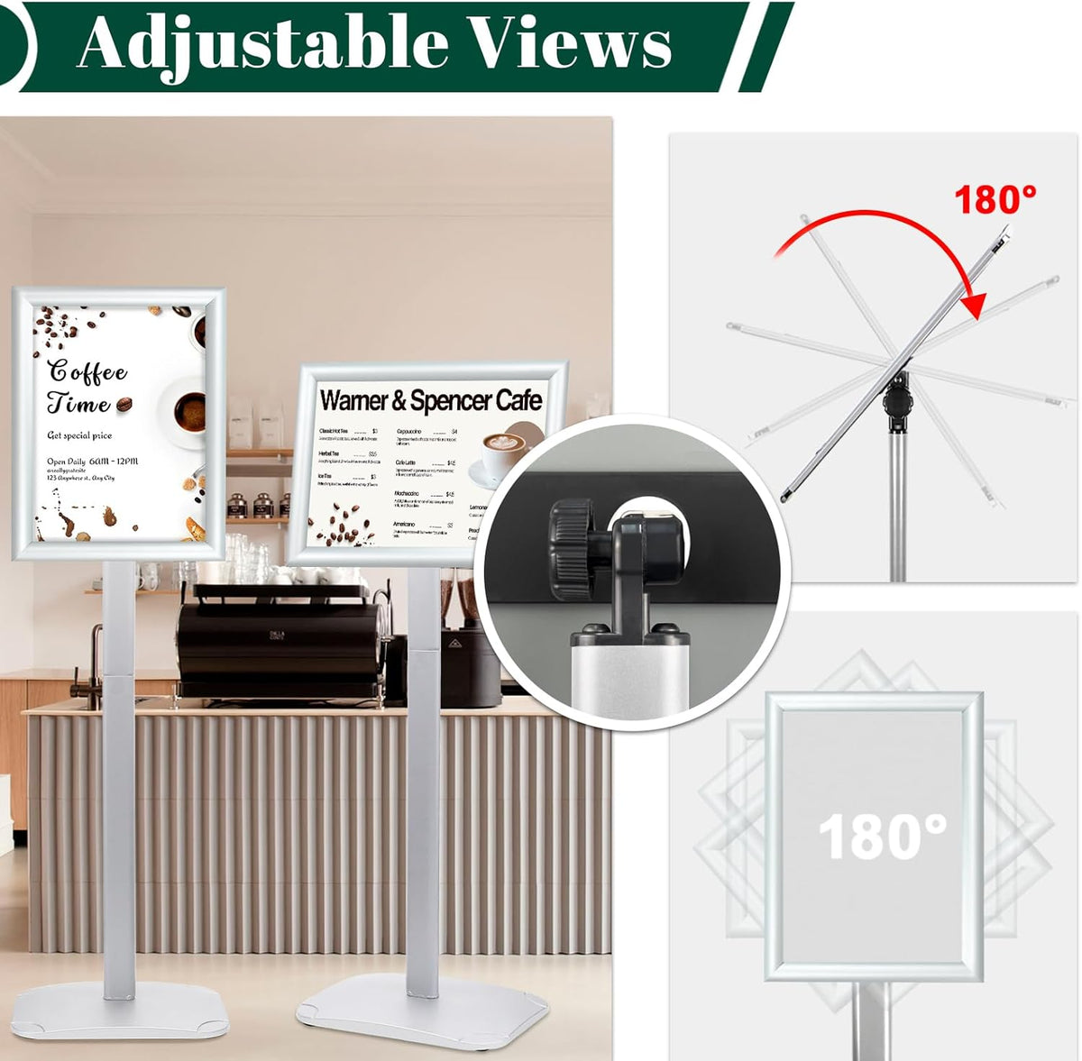 A3 Posterstandaard Set Van 3 Zilver – Posterstandaard – Bordstandaard – Bordhouder – Menustandaard – Verzwaarde Voet 2,6 Kg – Open Klikframe Met UV-Bestendige PVC Hoes