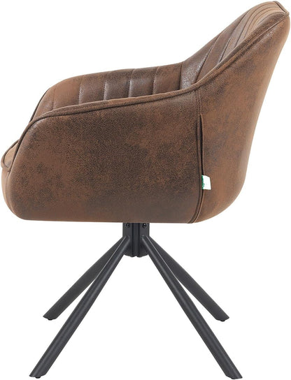 DUBI Möbel Dining Room Chairs Set of 2, 360° Swivel with Pocket Spring, High Seat Comfort, Load Capacity up to 150 kg, Suede Look Brown, Robust Metal Cross Frame, Modern Design, Mika-Maya - QUORE