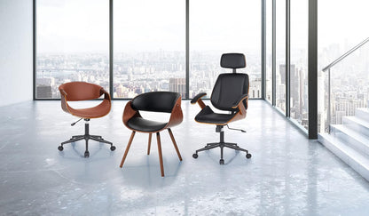Bureaustoel Michigan High Dark Wood, kunstleer, zwart, eiken, H.118/128 x L.62 x T.65