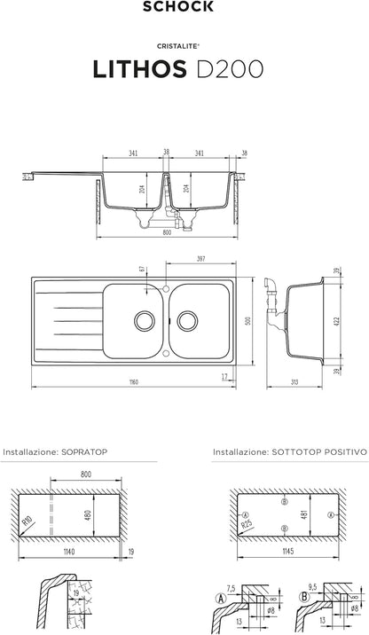 Schock Lithos rechthoekig onderbouwspoelbak 116x50x25 cm Asfalt