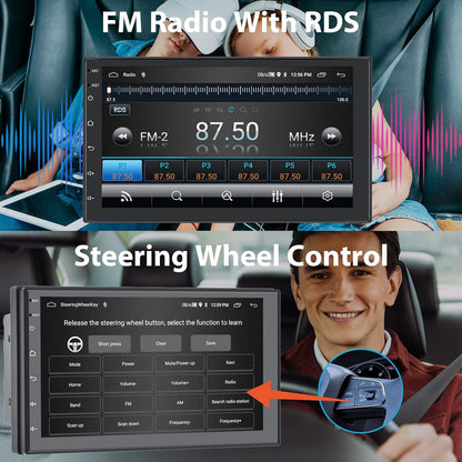 Hodozzy 2 GB+64 GB autoradio 2 DIN GPS Android Wireless Carplay, 7 inch 1080p touchscreen HiFi FM/RDS WiFi navigatie AHD-camera