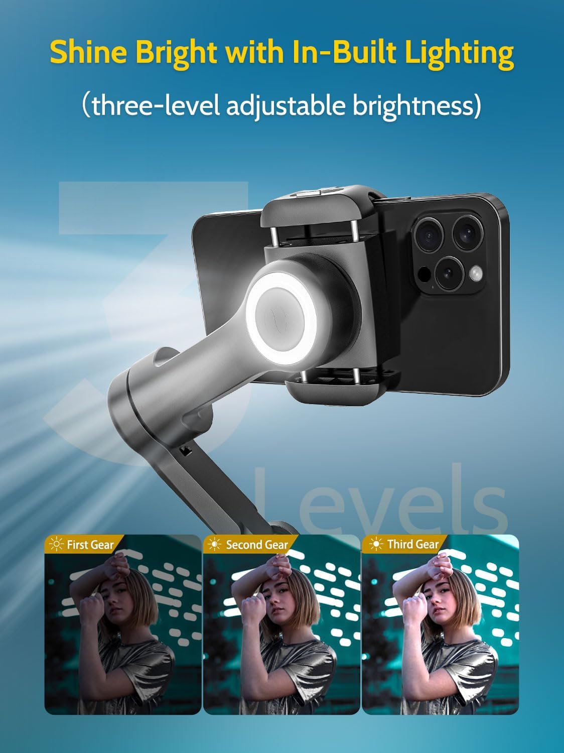 3-Assige Gimbal Stabilizer voor iPhone & Android – Telefoon Gimbal – Smartphone Stabilisator – iPhone Gimbal – Videostabilisator – AI-Tracking en 6000 Lux Vullicht – Opvouwbaar en Compact