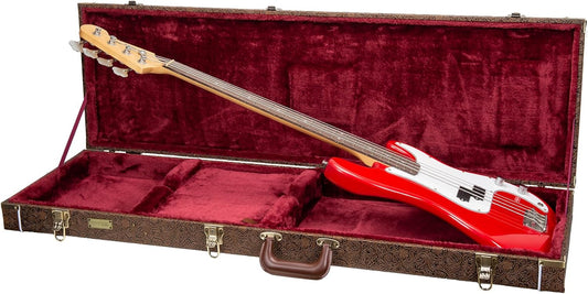 Crossrock Designer Series- Houten koffer voor Fender Precision & Jazz Basgitaren - Beveiligingsslot, metalen voeten, opslagruimte - Blossom Brown (CRW530BBQ)