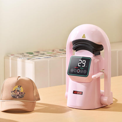 VEVOR Automatische hittepers voor petten en hoeden, sublimatiemachine met 2 verwisselbare platen, touchscreen voor nauwkeurige tijd- en temperatuurregeling, roze