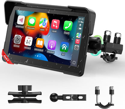 Motorfiets CarPlay – Motor Navigatie – Motor Touchscreen – Motor GPS – Motor Infotainment – Draadloos 7 Inch Touchscreen – IP67 Waterdicht & Bluetooth 5.0