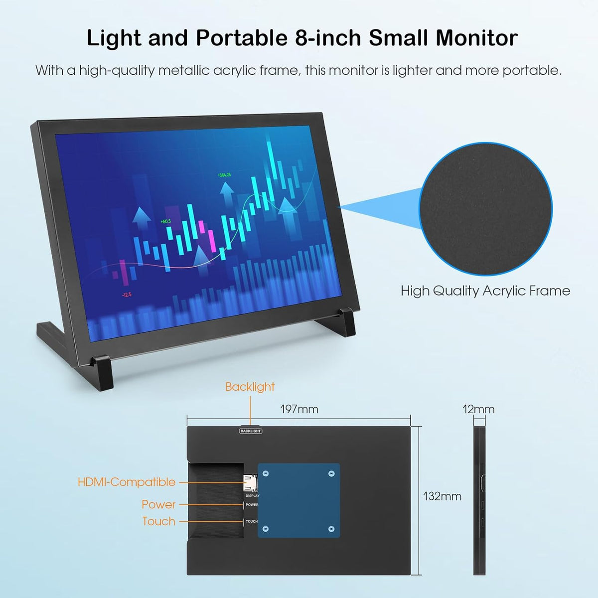 8 Inch Touchscreen Monitor – Mini Monitor – HDMI Monitor – IPS Display – Raspberry Pi Scherm – 1280 x 800 HD – Capacitief 5-Punts Touchscreen