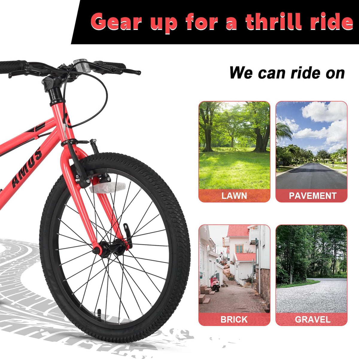 Glerc Amos Kinderfiets, 16, 20 inch, 6, 7, 8, 9 jaar, jongens, meisjes, tieners, fiets met dubbele handrem en zijstandaard, 6 versnellingen, verschillende kleuren