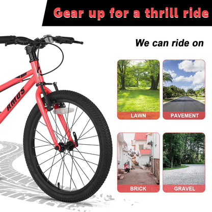 Glerc Amos Kinderfiets, 16, 20 inch, 6, 7, 8, 9 jaar, jongens, meisjes, tieners, fiets met dubbele handrem en zijstandaard, 6 versnellingen, verschillende kleuren
