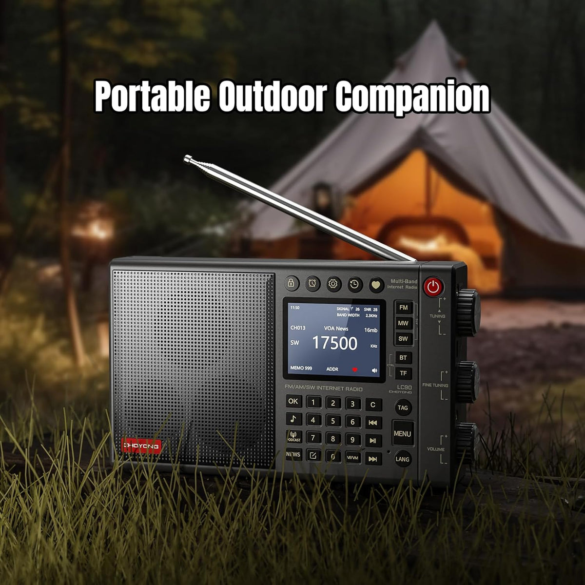 CHOYONG LC90 Wi-Fi/4G internetradio, draagbare FM/LW/MW/SW radio met oplaadbare 5000mAh batterij, 40K radiostations, BT-luidspreker, wekker, 15W stereoluidsprekers, ondersteuning TF-kaart