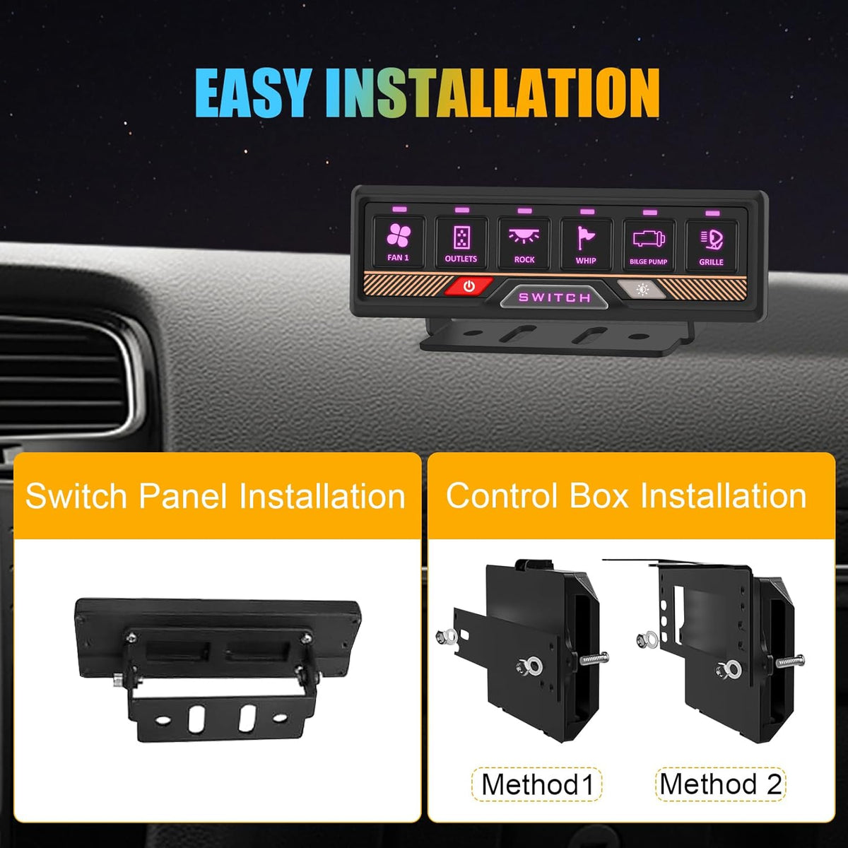 Chelhead 12 V/24 V schakelpaneel, RGB, 6-voudig dimbaar, multifunctioneel programmeerbaar schakelpaneel, accessoires, batterijbesturing, waterdicht, compatibel met vrachtwagen, boot, SUV, camper