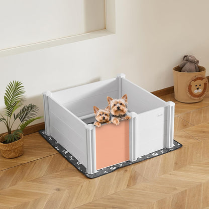 VEVOR Hondenspeelbox, 98 x 98 x 46 cm, plastic PVC puppybox met in hoogte verstelbare deur en wasbare plasmat, anti-vervorming indoor puppy speelbox voor middelgrote honden, melkwit