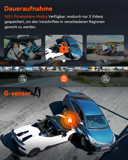 VANTRUE N4 Pro 5G WiFi Dashcam Auto 4K+ 1080P+ 1080P/ 3 HDR, STARVIS 2 Dash Cam Privacy Modes en Buffer Parkeervolgsysteem Auto Camera IR Starlight Nachtzicht, Voice Command, GPS, 2,45" Max 512GB