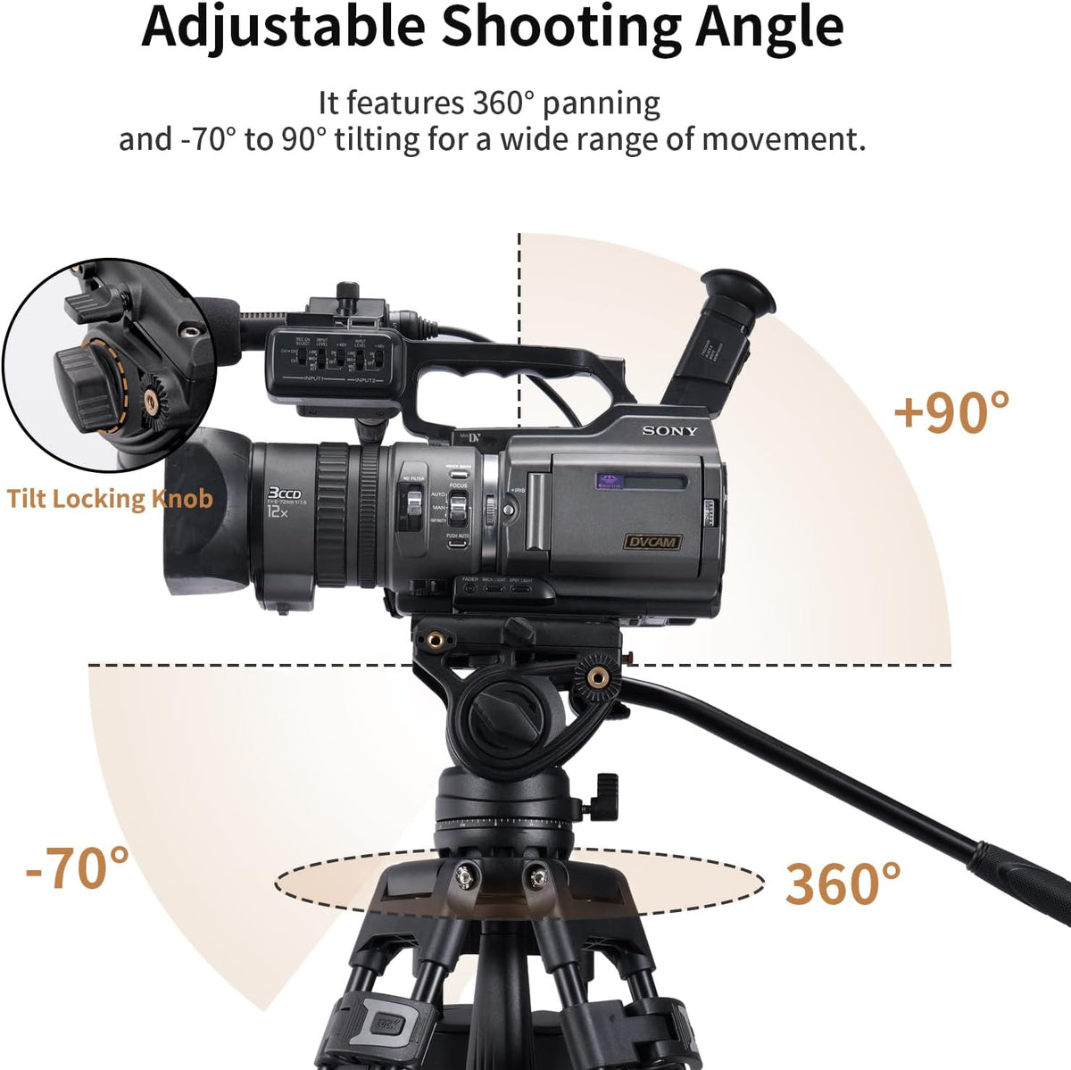 Videostatiefsysteem – Videostatief – Camerastatief – Driepoot – Statief Met Vloeistofkop – 72 Inch – Dubbele Buis Van Sterk Aluminium
