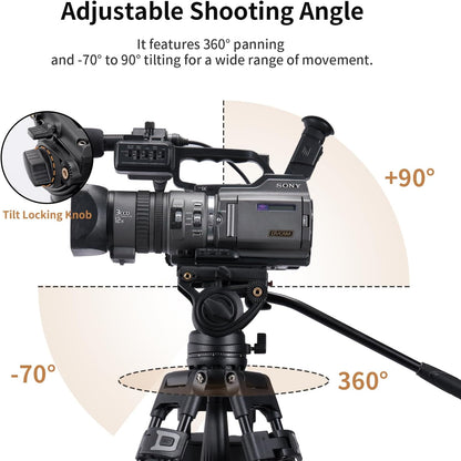 Videostatiefsysteem – Videostatief – Camerastatief – Driepoot – Statief Met Vloeistofkop – 72 Inch – Dubbele Buis Van Sterk Aluminium