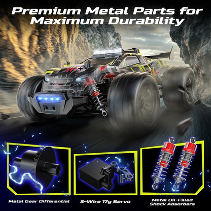 <font dir="auto" style="vertical-align: inherit;"><font dir="auto" style="vertical-align: inherit;">        DEERC 1:14 Brushless RC Car for Adults, 43MPH 4WD Off-Road RC Truck with 7-Color LED Lights, Metal Oil Shock Absorbers, 2x7.4V High-Capacity Batter