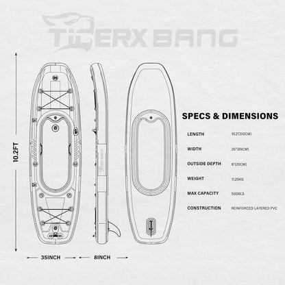 TIGERXBANG 10.2'x35"x8" Opblaasbare Kajak met Afneembare Zitting, SUP-Kajak Set Inclusief HandPomp/Aluminium Qar/Rugzak, Opblaasbare Boot voor Volwassenen/Kinderen | voor Vissen, Touring-Paars