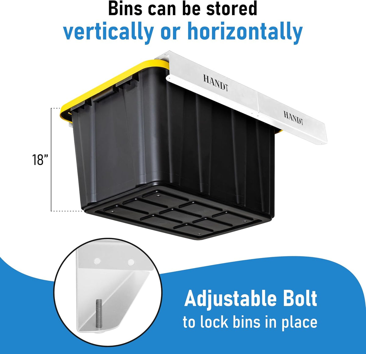 HANDT Overhead Garage Opbergrek, Plafond Tote Bin Organisatie Rails Rekken Systeem, Heavy Duty Opknoping Metalen Rek Systemen voor 27 Gallon Container, Ondersteunt de meeste andere Bakken, 4 Sets Wit
