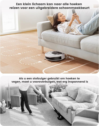 LEFANT M320 Robotstofzuiger, 3-in-1 Dweilfunctie, 6000Pa, Precisienavigatie, 800ML Zichtbare Stofcontainer, 210 Minuten Werktijd, Snoerloos met Apps, Ideaal voor Huisdierhaar, Tapijten en meer