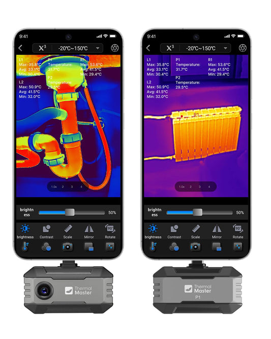 P1 Warmtebeeldcamera voor iPhone 15/16 en Android infraroodcamera met Super IR resolutie 320 x 240, ± 2 °C nauwkeurigheid huisinspectie 15 x zoom, Grijs